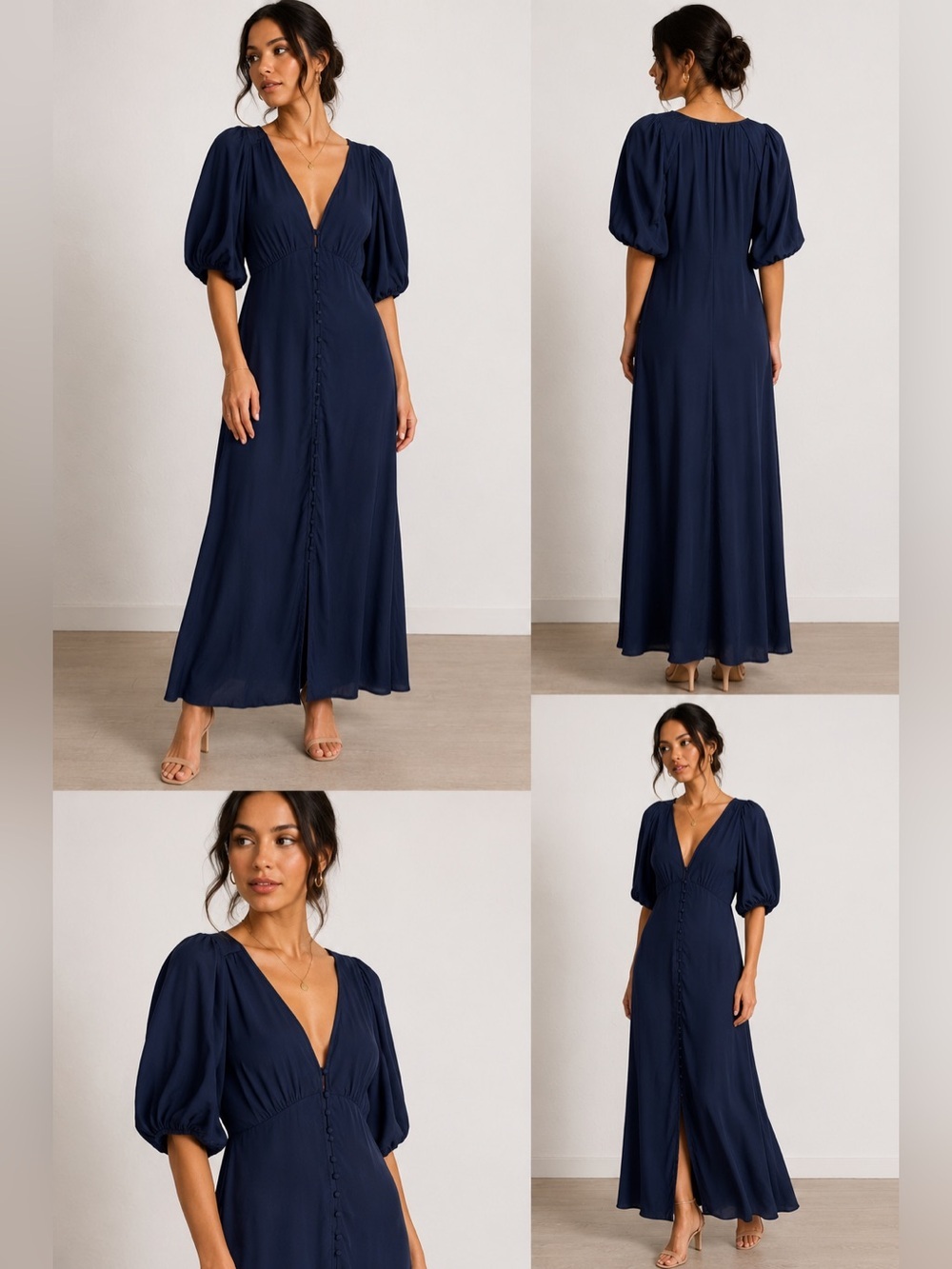Chelsea & Violet Navy Puff-Sleeve Maxi Dress